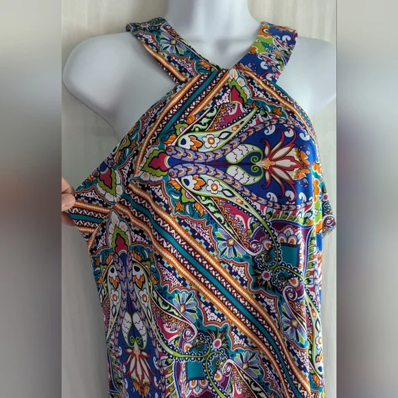 Festive Maxi Dress New Halter V-Neck Stretch ๐ M Vacay Beach Party Colorful - Picture 1 of 17
